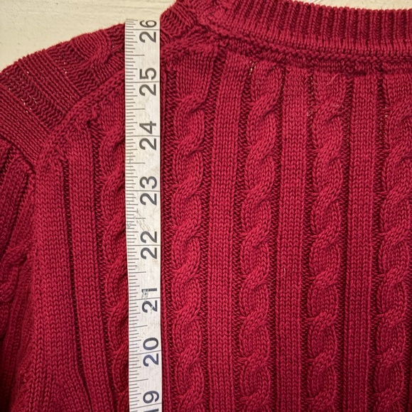 Tommy Hilfiger Maroon Cable Knit Crewneck Sweater Tipped Hems Preppy Academia - Picture 10 of 11